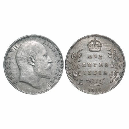 Edward VII, Silver, Rupee, 1910, Bombay Mint, 'B incused and dot. F. Prid 206. GK 957. Abo