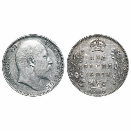 Edward VII, Silver, Rupee, 1910, Bombay Mint, No 'B' only dot. F. Prid Unlisted. GK 959. E