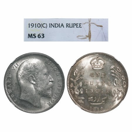 Edward VII, Silver, Rupee, 1910, Bombay Mint, No 'B' only dot. F. Prid Unlisted. GK 959. N
