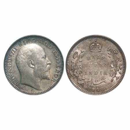 Edward VII, Silver, Half Rupee, 1906, Calcutta Mint, No mint mark. F. Prid 310. GK 964. Un