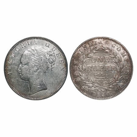 Victoria Queen, Silver, Rupee, 1840, CL, Calcutta Mint, A/I, English Head, With bud leaves