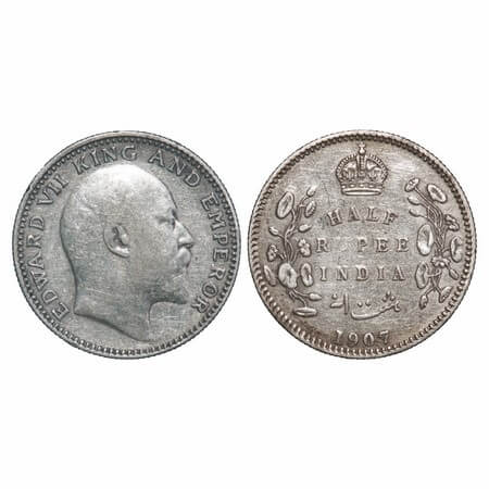 Edward VII, Silver, Half Rupee, 1907, Calcutta Mint, No mint mark, Ghost on Rev. F. Prid 3