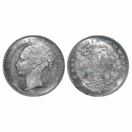 Victoria Queen, Silver, Rupee, 1840, CL, Calcutta Mint, A/I, English Head, With bud leaves