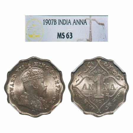 Edward VII, Copper-Nickel, 1 Anna, 1907, Bombay Mint, 'B' incused. F. Prid 926. GK 990. NG