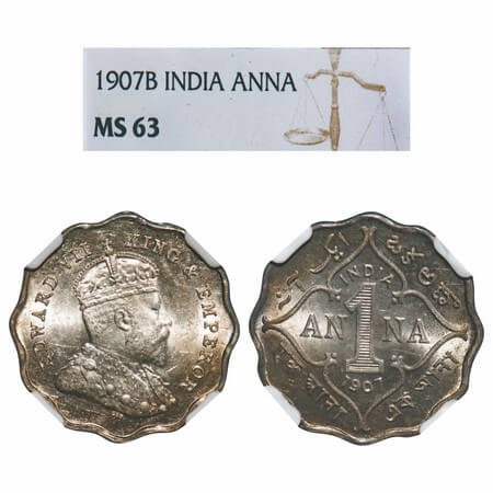 Edward VII, Copper-Nickel, 1 Anna, 1907, Bombay Mint, 'B' incused. F. Prid 926. GK 990. NG