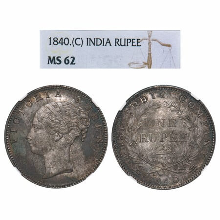 Victoria Queen, Silver, Rupee, 1840, CL, Calcutta Mint, A/I(i), English Head, With Two lea