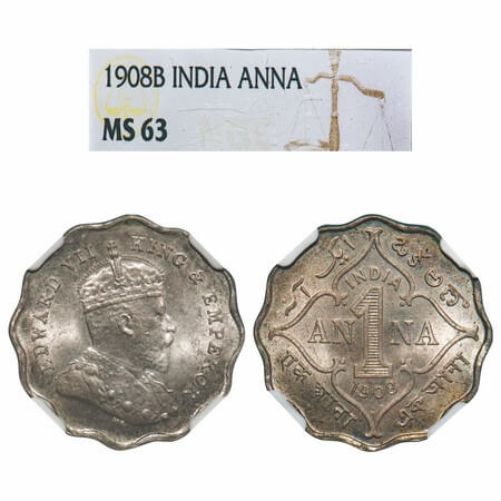 Edward VII, Copper-Nickel, 1 Anna, 1908, Bombay Mint, 'B' incused. F. Prid 927. GK 991. NG