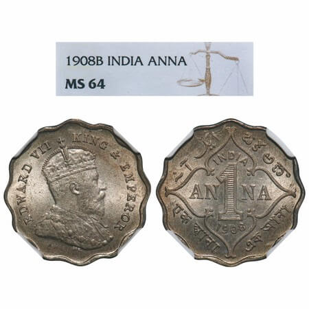 Edward VII, Copper-Nickel, 1 Anna, 1908, Bombay Mint, 'B' incused. F. Prid 927. GK 991. NG