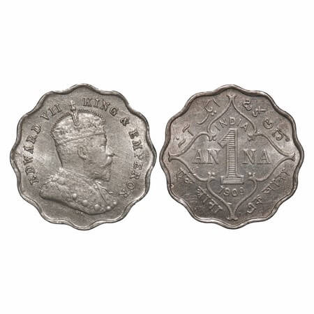 Edward VII, Copper-Nickel, 1 Anna, 1909, Bombay Mint, 'B' incused, Planchet flaw on Obv. F
