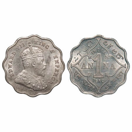 Edward VII, Copper-Nickel, 1 Anna, 1910, Bombay Mint, 'B' incused. F. Prid 929. GK 993. Br