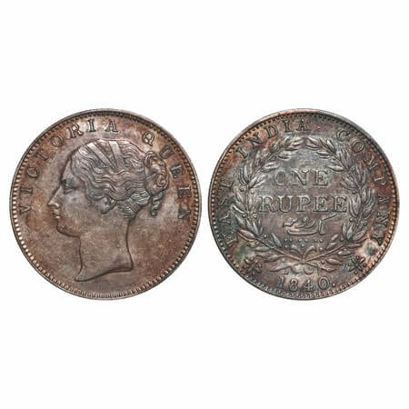 Victoria Queen, Silver, Rupee, 1840, CL, Calcutta Mint, A/I(i), English Head, Top tips of 