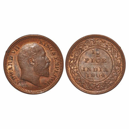 Edward VII, Copper, 1/2 Pice, 1904, Calcutta Mint, No mint mark, Complete skull ghost on R