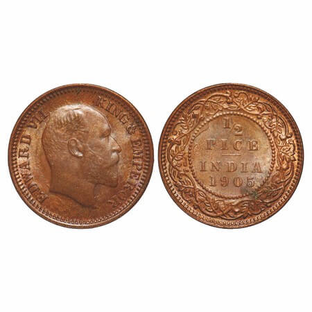Edward VII, Copper, 1/2 Pice, 1905, Calcutta Mint, No mint mark. F. Prid 738. GK 1005. Unc
