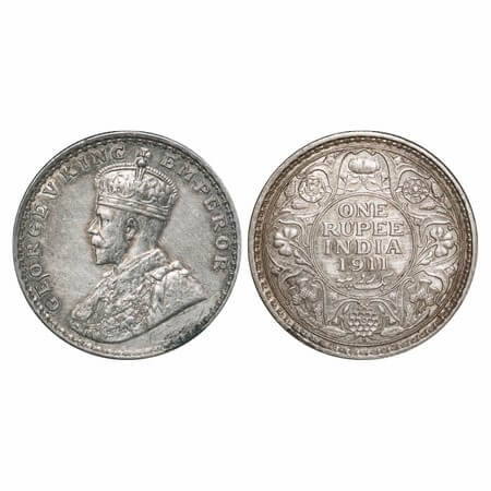 George V, Silver, Rupee, 1911, Bombay Mint, Dot, Pig-Type. F. Prid 217. GK 1022. About Unc