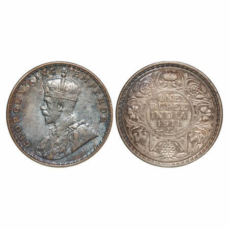 George V, Silver, Rupee, 1911, Bombay Mint, Dot, Pig-Type. F. Prid 217. GK 1022. About Unc