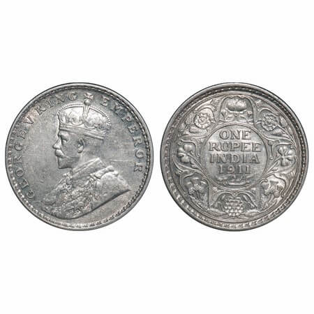 George V, Silver, Rupee, 1911, Bombay Mint, Dot, Pig-Type. F. Prid 217. GK 1022. Almost Un