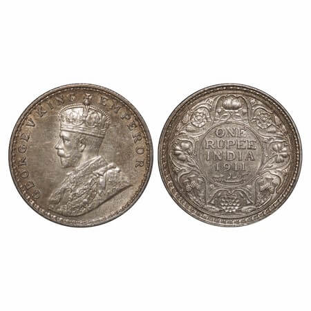 George V, Silver, Rupee, 1911, Bombay Mint, Dot, Pig-Type. F. Prid 217. GK 1022. Uncircula