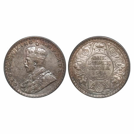 George V, Silver, Rupee, 1911, Bombay Mint, Dot, Pig-Type, Ghost on Rev. F. Prid 217. GK 1