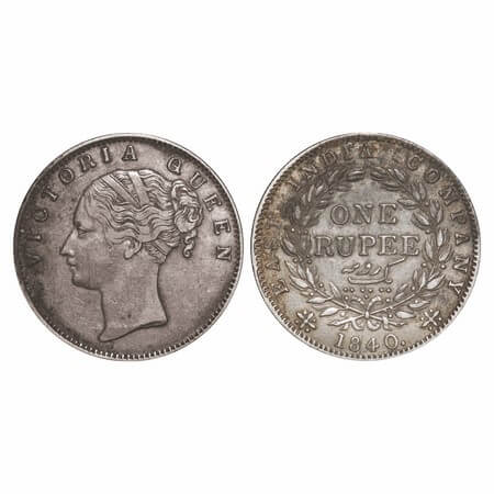 Victoria Queen, Silver, Rupee, 1840, CL, Calcutta Mint, A/III, English Head, With Two leav