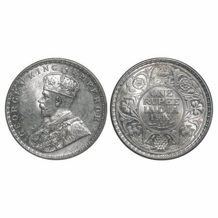 George V, Silver, Rupee, 1913, Calcutta Mint, No dot, Elephant. F. Prid 209. GK 1027. Bril