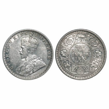 George V, Silver, Rupee, 1915, Calcutta Mint, No dot, Elephant. F. Prid 211. GK 1031. Almo