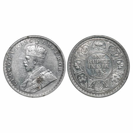 George V, Silver, Rupee, 1915, Calcutta Mint, No dot, Elephant. F. Prid 211. GK 1031. Extr