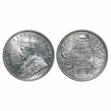 George V, Silver, Rupee, 1915, Bombay Mint, Dot, Elephant. F. Prid 221. GK 1032. Uncircula