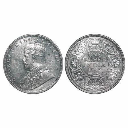 George V, Silver, Rupee, 1915, Bombay Mint, Dot, Elephant. F. Prid 221. GK 1032. Uncircula