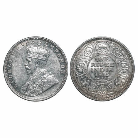 George V, Silver, Rupee, 1915, Bombay Mint, Dot, Elephant. F. Prid 221. GK 1032. Uncircula