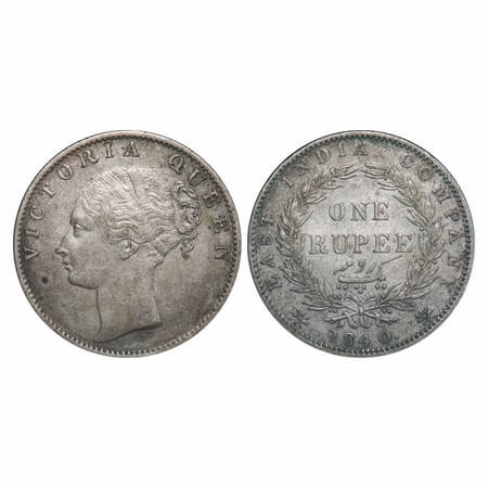 Victoria Queen, Silver, Rupee, 1840, CL, Calcutta Mint, B/VI, With 'M' incused, English He