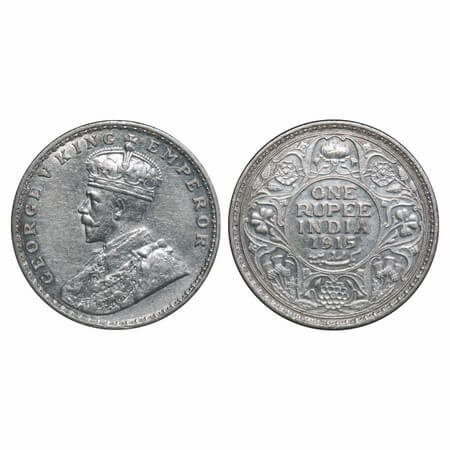 George V, Silver, Rupee, 1915, Bombay Mint, Dot, Elephant. F. Prid 221. GK 1032. About Unc
