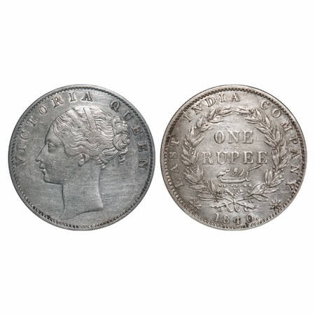 Victoria Queen, Silver, Rupee, 1840, CL, Calcutta Mint, D/VI, w/o 'M' incused, Indian Head