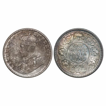 George V, Silver, Rupee, 1920, Calcutta Mint, No dot, Elephant. F. Prid 216. GK 1041. Bril