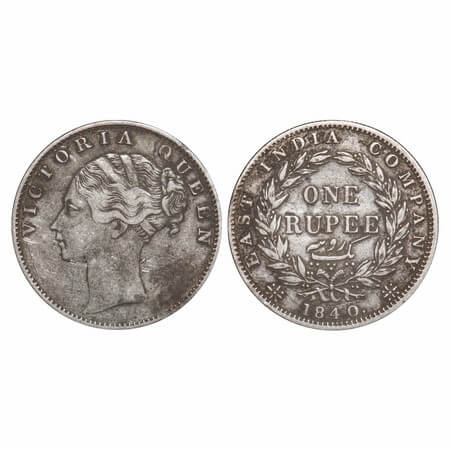 Victoria Queen, Silver, Rupee, 1840, CL, Calcutta Mint, D/VI(i), w/o 'M' incused, Indian H