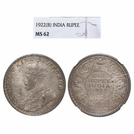George V, Silver, Rupee, 1922, Bombay Mint, Dot, Elephant. F. Prid 228. GK 1044. NGC Slabb
