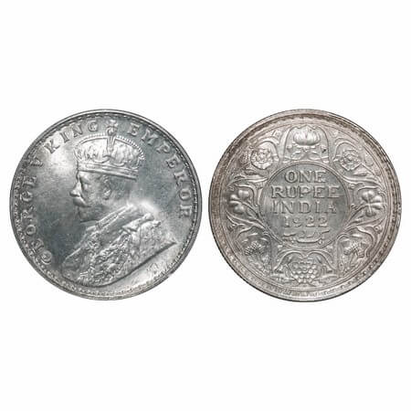 George V, Silver, Rupee, 1922, Bombay Mint, Dot, Elephant. F. Prid 228. GK 1044. Uncircula
