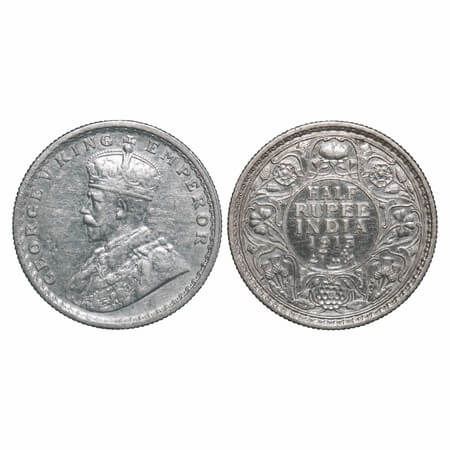 George V, Silver, Half Rupee, 1915, Calcutta Mint, No dot. F. Prid 322. GK 1052. Extremely