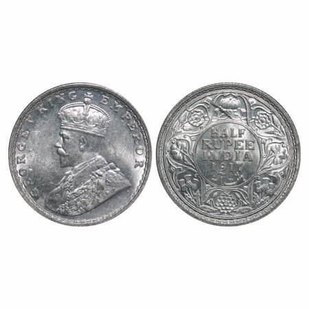 George V, Silver, Half Rupee, 1917, Bombay Mint, Dot. F. Prid 341. GK 1055. Uncirculated. 