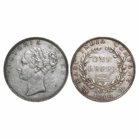 Victoria Queen, Silver, Rupee, 1840, CL, Madras Mint, A/IV, 'S' incused & 'V' raised, Engl