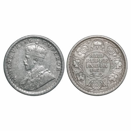 George V, Silver, Half Rupee, 1921, Calcutta Mint, No dot. F. Prid 324. GK 1058. Very Fine