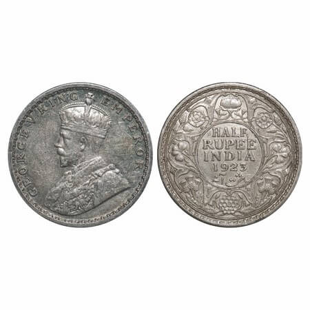 George V, Silver, Half Rupee, 1923, Calcutta Mint, No dot. F. Prid 326. GK 1061. Extremely