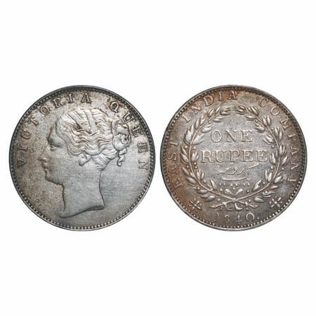 Victoria Queen, Silver, Rupee, 1840, CL, Madras Mint, A/IV, 'S' incused & 'V' raised (smal