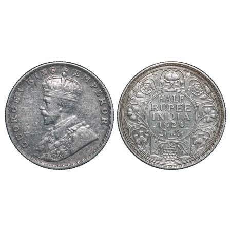 George V, Silver, Half Rupee, 1924, Bombay Mint, Dot. F. Prid 346. GK 1064. Extremely Fine