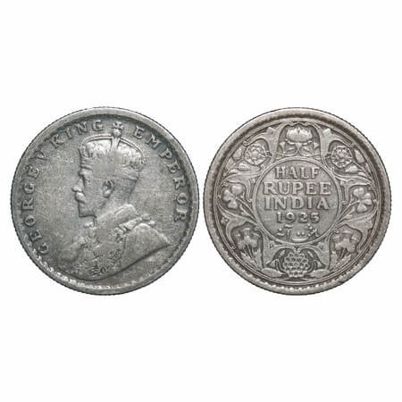 George V, Silver, Half Rupee, 1925, Calcutta Mint, No dot. F. Prid 328. GK 1065. Very Fine