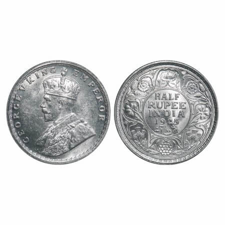 George V, Silver, Half Rupee, 1925, Calcutta Mint, No dot. F. Prid 328. GK 1065. Uncircula