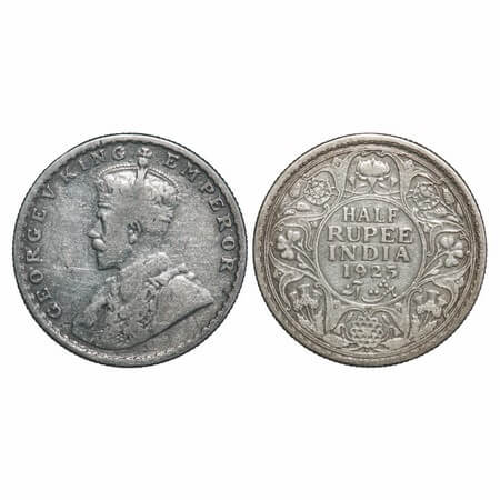 George V, Silver, Half Rupee, 1925, Bombay Mint, Dot. F. Prid 347. GK 1066. Very Fine. Sca