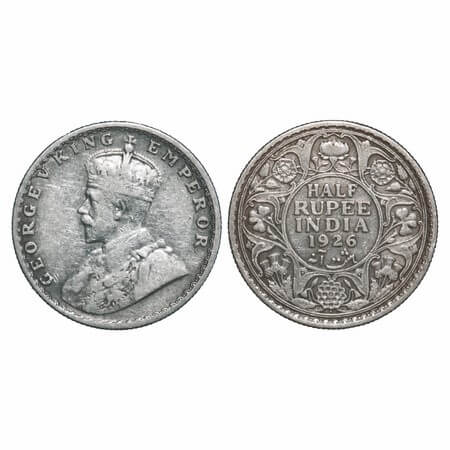 George V, Silver, Half Rupee, 1926, Bombay Mint, Dot. F. Prid 348. GK 1068. Very Fine+. Sc