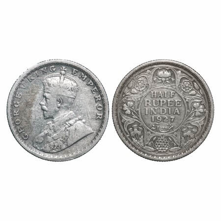 George V, Silver, Half Rupee, 1927, Calcutta Mint, No dot. F. Prid 330. GK 1069. Very Fine