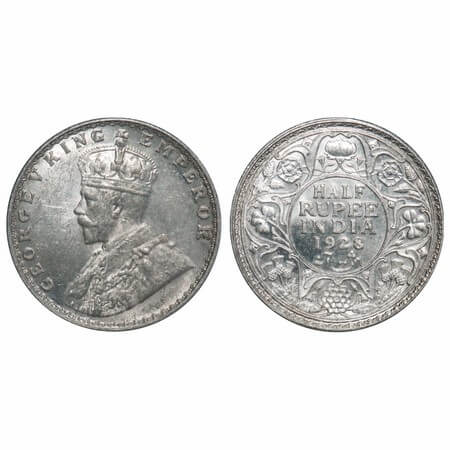 George V, Silver, Half Rupee, 1928, Bombay Mint, Dot. F. Prid 349. GK 1070. Uncirculated. 