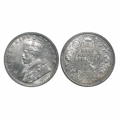 George V, Silver, Half Rupee, 1928, Bombay Mint, Dot. F. Prid 349. GK 1070. Uncirculated. 